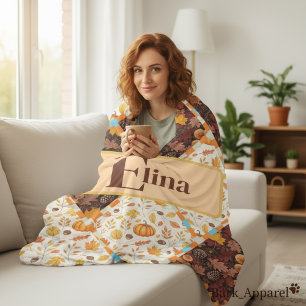 Personalised Fall Custom Name Autumn Cosy Gift Fleece Blanket