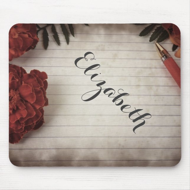Personalised Fall Floral Design with Pen and Paper Mouse Mat (Front)