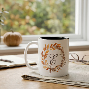 Personalised Fall Foliage Monogram Two-Tone Coffee Mug