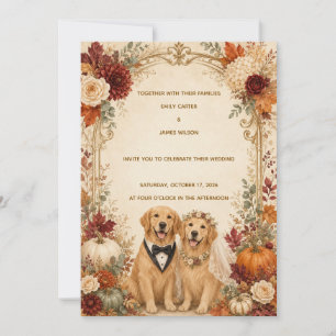 Personalised Fall Golden Retriever Wedding Invitat Invitation