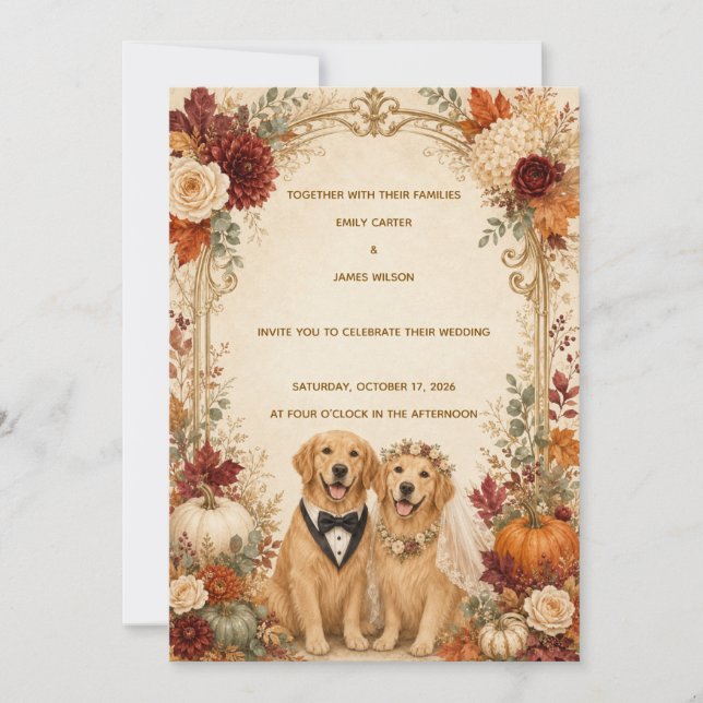 Personalised Fall Golden Retriever Wedding Invitat Invitation (Front)