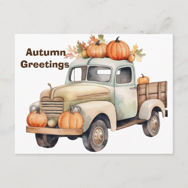 Personalised Fall Greeting Cards, Vintage Truck  Holiday Postcard (Front)