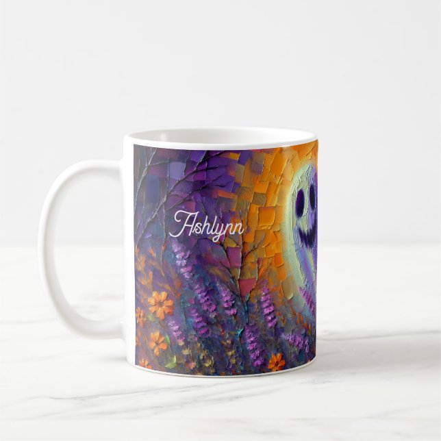 Personalised Fall Halloween Flowers and Ghost Coffee Mug (Left)