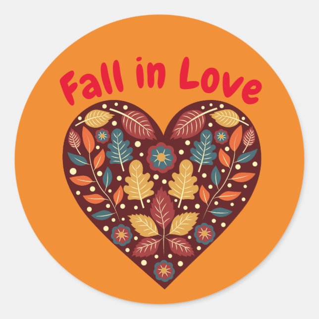 Personalised Fall In Love Autumn Classic Round Sticker (Front)