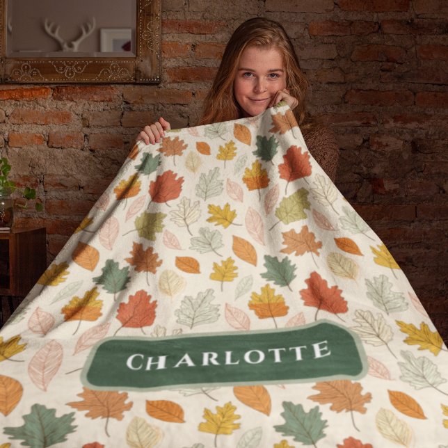 Personalised Fall Leaves – Cosy Autumn Custom Name Fleece Blanket (Creator Uploaded)