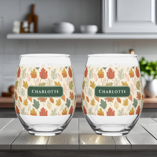 Personalised Fall Leaves – Cosy Autumn Custom Stemless Wine Glass
