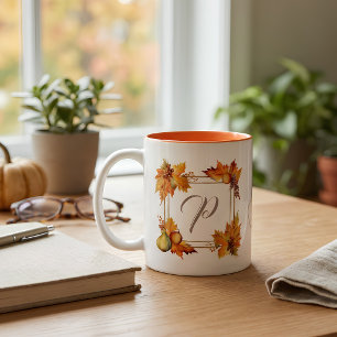 Personalised Fall Leaves Monogram Two-Tone Coffee Mug