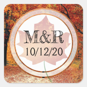 Personalised Fall Leaves Monogram Wedding Stickers