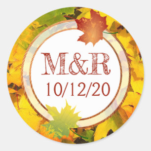 Personalised Fall Leaves Monogram Wedding Stickers