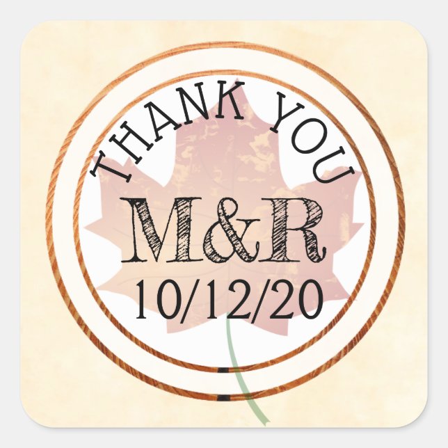Personalised Fall Leaves Monogram Wedding Stickers (Front)
