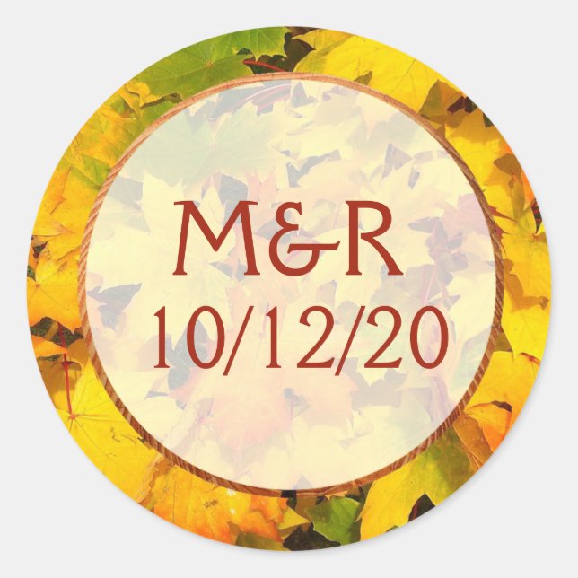 Personalised Fall Leaves Wedding Stickers (Front)