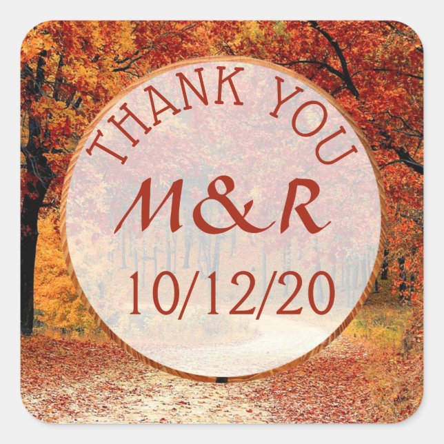Personalised Fall Leaves Wedding Thank You Sticker (Front)