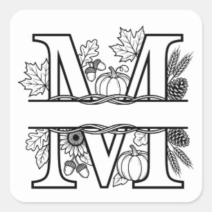 Personalised Fall Monogram "M" Square Sticker