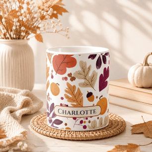 Personalised Fall Mug – Autumn Leaves & Acorns Nam