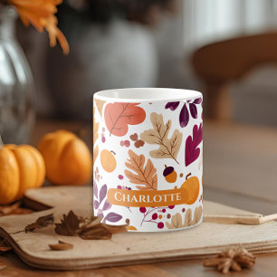 Personalised Fall Mug – Autumn Leaves & Acorns Nam