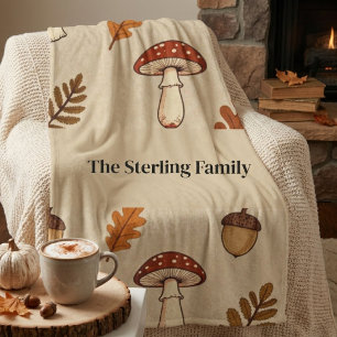 Personalised Fall Mushroom Cosy Woodland Sherpa Blanket