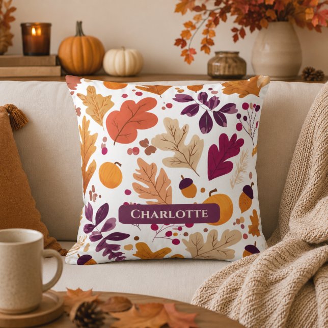 Personalised Fall Pillow – Autumn Leaves & Acorns  (Creator Uploaded)