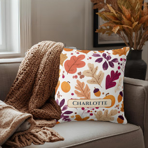 Personalised Fall Pillow – Autumn Leaves & Acorns 