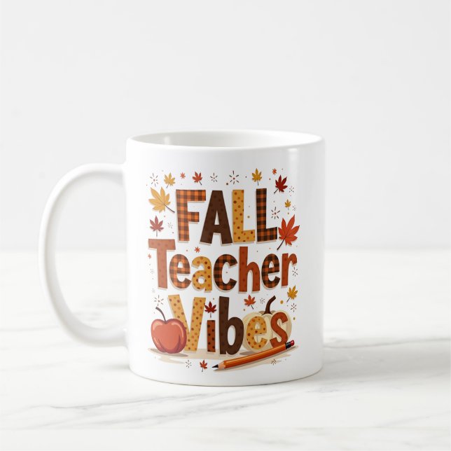 Personalised Fall Teacher Vibes Coffee Mug (Left)
