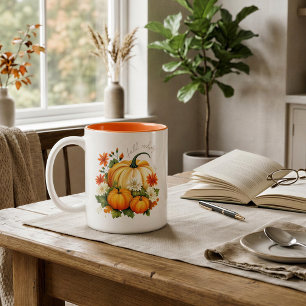 Personalised Fall Vibes White Pumpkin Floral Two-Tone Coffee Mug