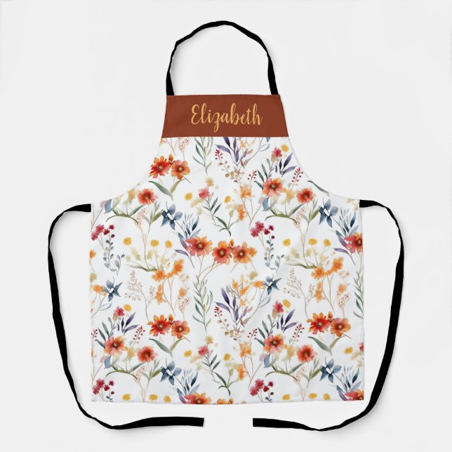 Personalised Fall Watercolor Garden All-Over Print Apron (Front)