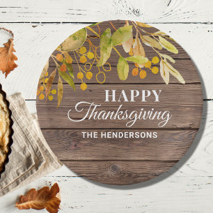 Personalised Fall Wood Happy Thanksgiving Napkins Paper Plate