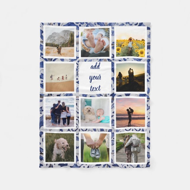 Personalised Family 11 Photo Custom Collage Fleece Blanket (Front)