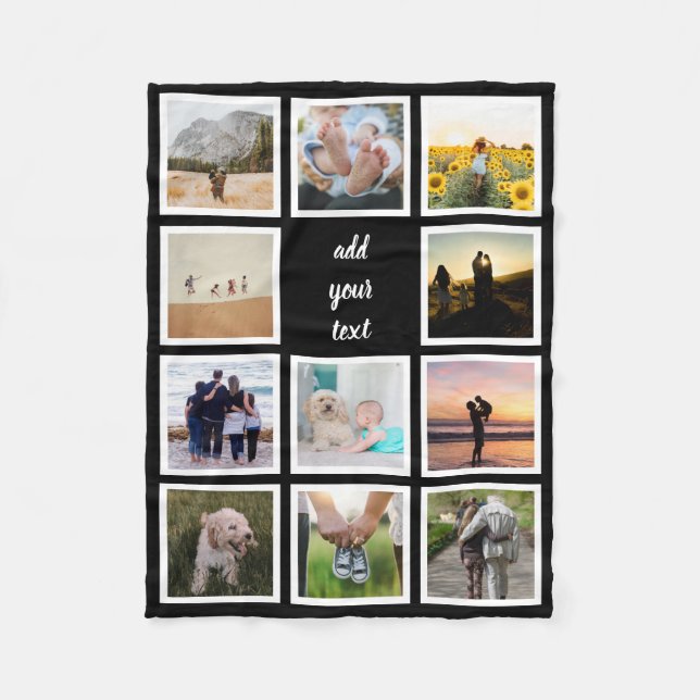 Personalised Family 11 Photo Custom Collage Fleece Blanket (Front)