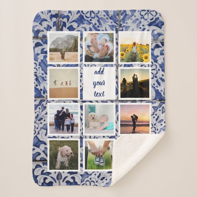 Personalised Family 11 Photo Custom Collage Sherpa Blanket (Front)