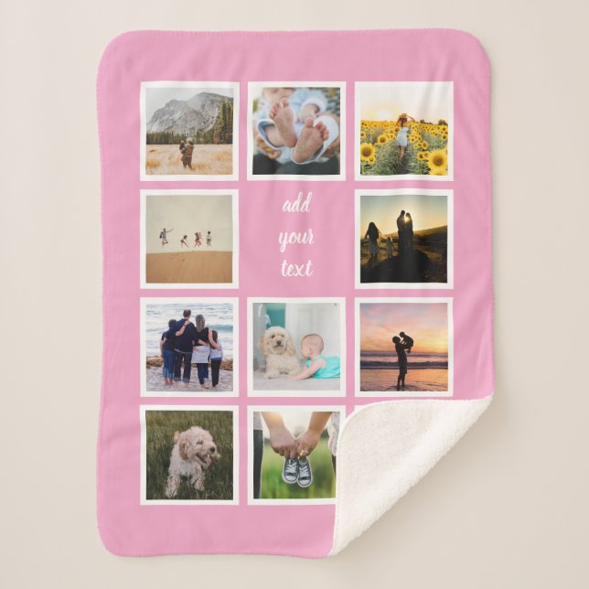 Personalised Family 11 Photo Custom Collage Sherpa Blanket (Front)
