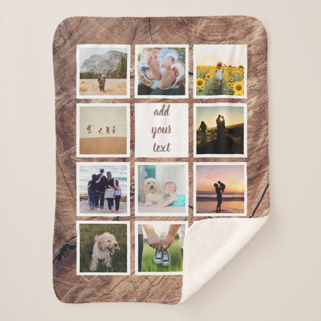 Personalised Family 11 Photo Custom Collage Sherpa Blanket (Front)