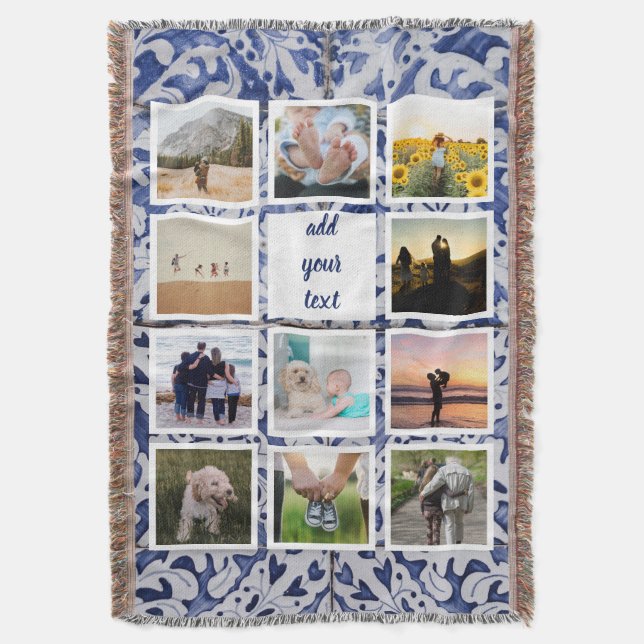 Personalised Family 11 Photo Custom Collage Throw Blanket (Front Vertical)