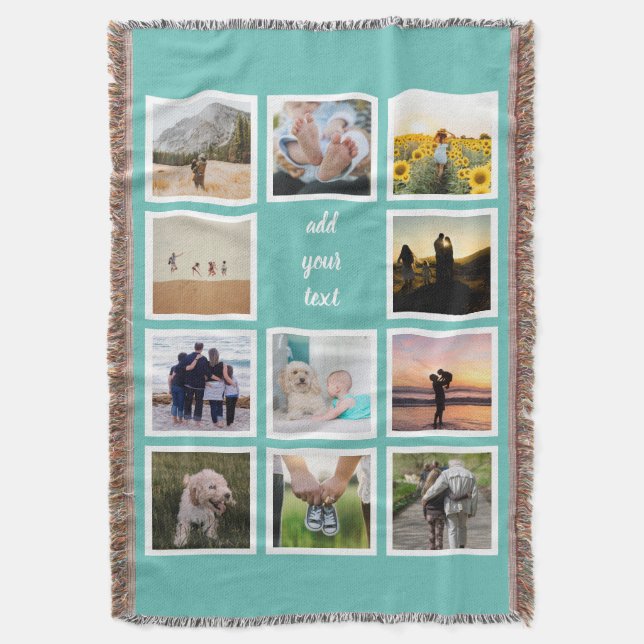 Personalised Family 11 Photo Custom Collage Throw Blanket (Front Vertical)