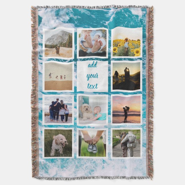 Personalised Family 11 Photo Custom Collage Throw Blanket (Front Vertical)