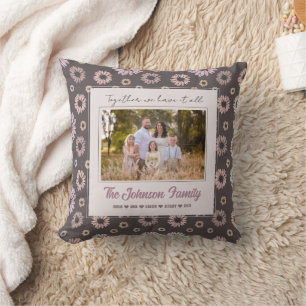 Personalised Family 1 photo Floral Modern Name Cushion