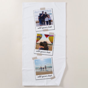 Personalised Family 3 Photo Custom Collage Beach Towel
