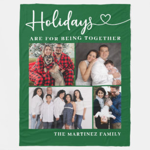 Personalised Family 4 Photo Collage Holiday Fleece Blanket