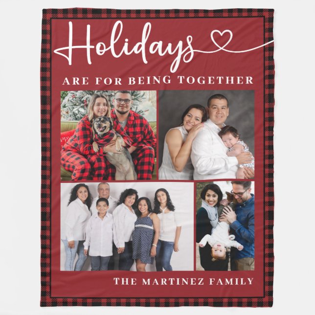 Personalised Family 4-Photo Collage Holidays Fleece Blanket (Front)
