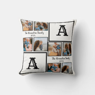 Personalised family 4 photo collage monogram cushion