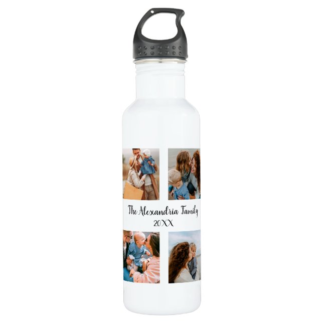 Personalised family 4 photo collage template 710 ml water bottle (Front)