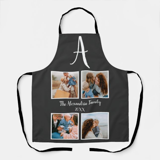 Personalised family 4 photo collage template apron (Front)