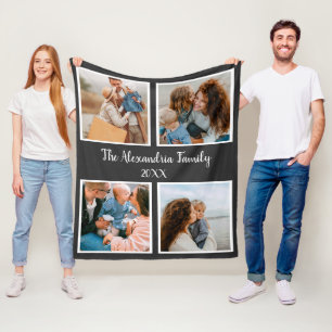 Personalised family 4 photo collage template fleece blanket
