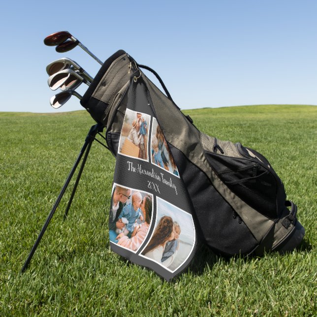 Personalised family 4 photo collage template golf towel (Green)