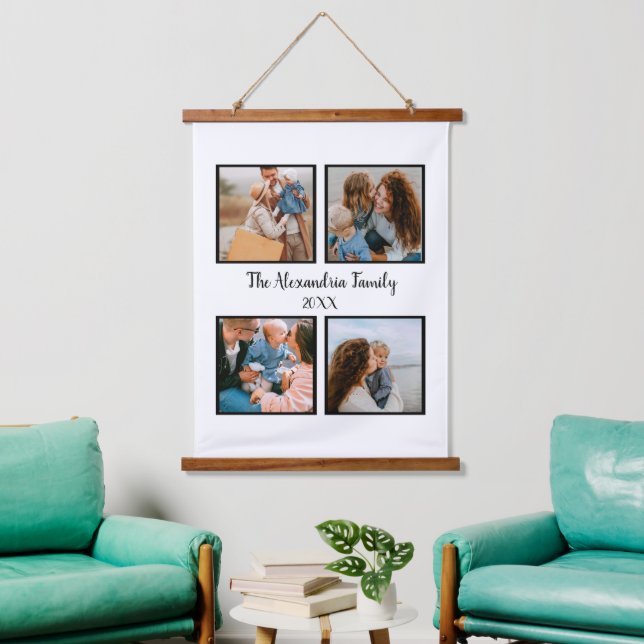 Personalised family 4 photo collage template hanging tapestry (Living Room)