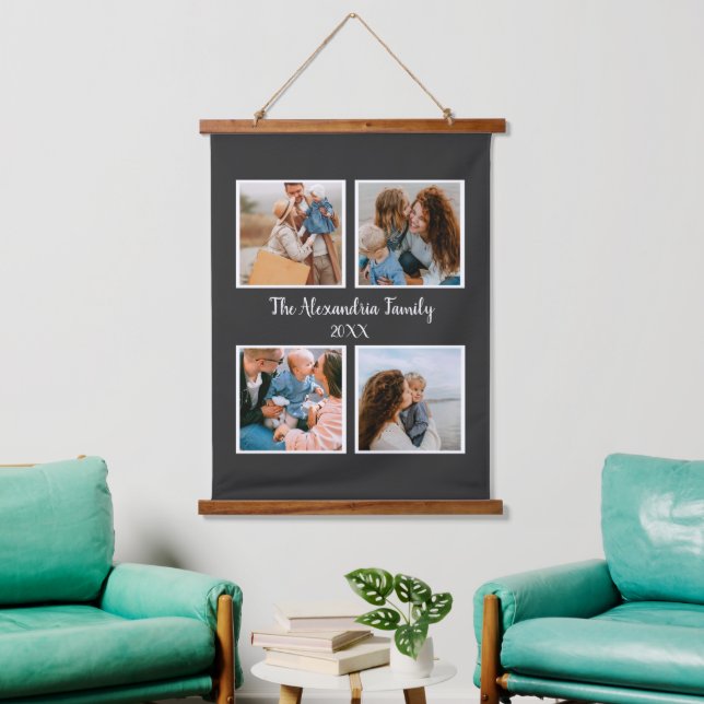 Personalised family 4 photo collage template hanging tapestry (Living Room)