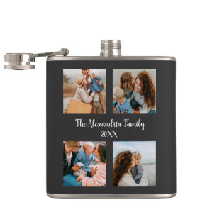Personalised family 4 photo collage template hip flask