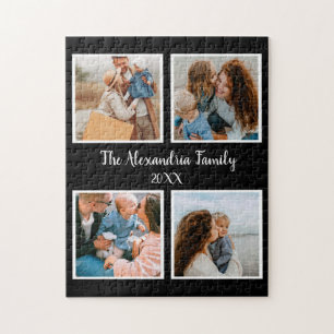 Personalised family 4 photo collage template jigsaw puzzle