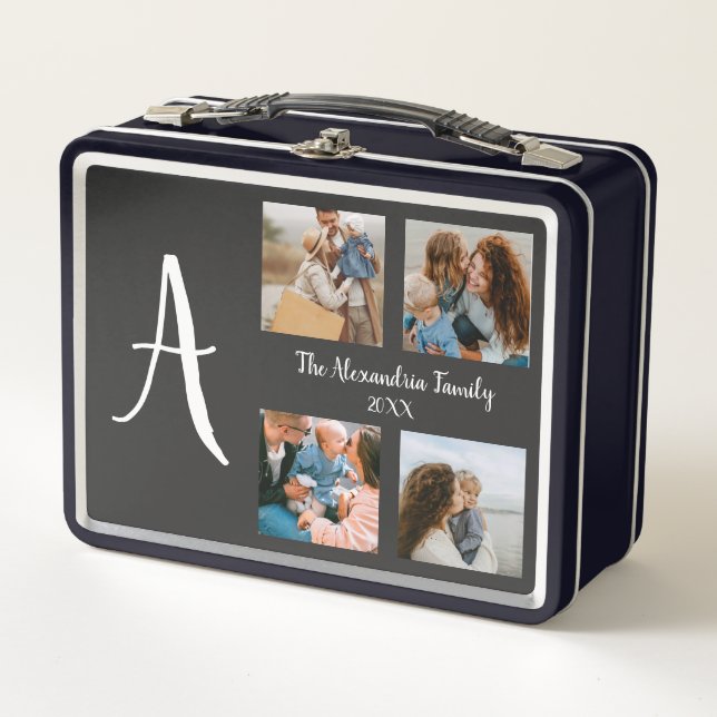 Personalised family 4 photo collage template metal lunch box (Front)