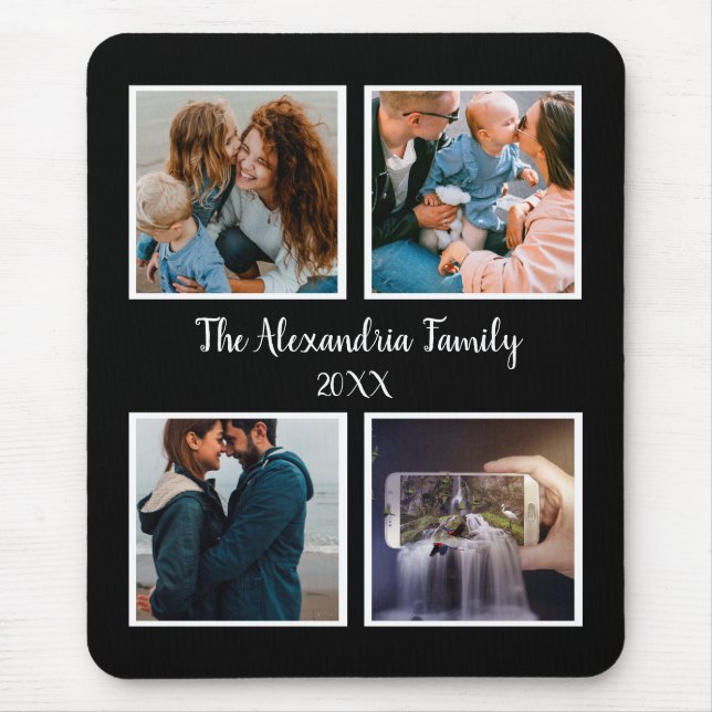 Personalised family 4 photo collage template mouse mat (Front)
