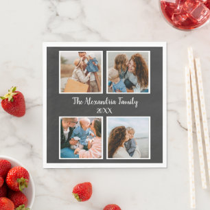 Personalised family 4 photo collage template napkin